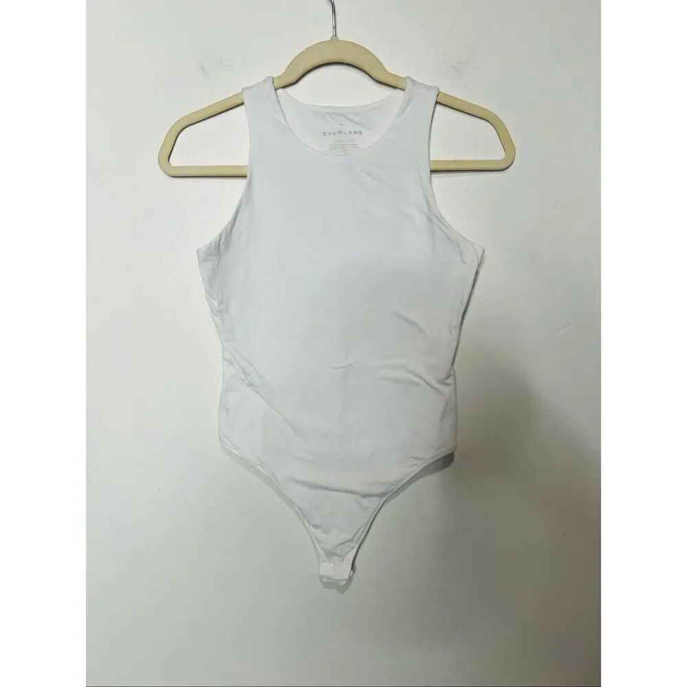 Everlane White High Neck Tank Bodysuit Sz XS Supima Cotton Blend